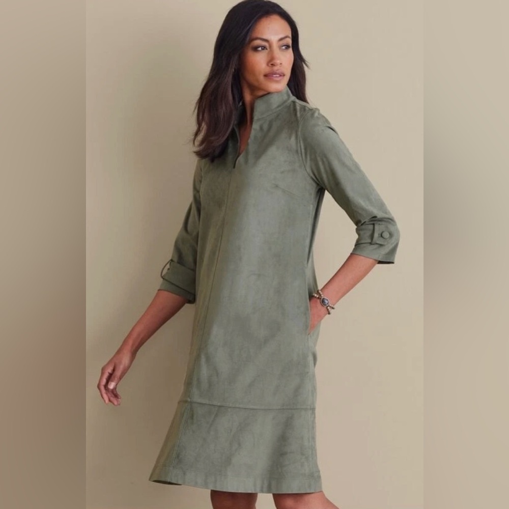 Soft Surroundings Rani Faux Suede Tunic Dress – Agave Green – NWT